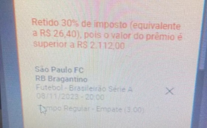 Empresa exibe mensagens explicando aos jogadores como ficará a tributação dos seus ganhos. (Imagem: Reprodução)