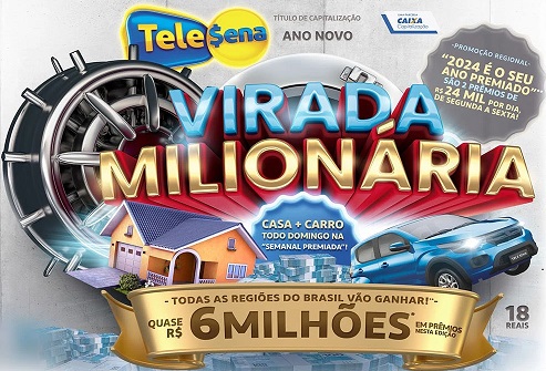 A edição deste mês da Tele Sena recebeu o nome alternativo de "Virada Milionária". (Imagem: Reprodução/Tele Sena)