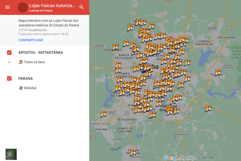 Lottopar disponibiliza mapa com indicação dos pontos de vendas. (Imagem: Bruna Oliveira)